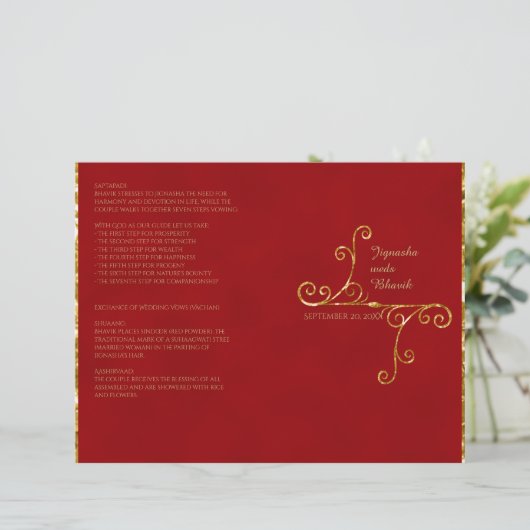 Red and Gold Tassel Programme de mariage hindou (Debout devant)