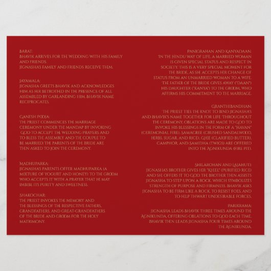 Red and Gold Tassel Programme de mariage hindou (Dos)