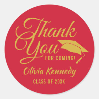 Red And Gold Thank You Graduation Party Favor Ronde Sticker