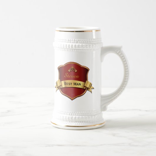 Red and Gold Tone Plaque Best Man Wedding Stein Bierpul (Rechts)