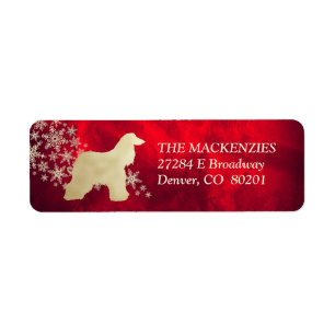 Red and Gold Winter Afghan Hound Return Address Etiket