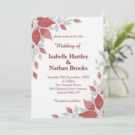 Red and Gray Fall Wedding Invitation (Debout devant)