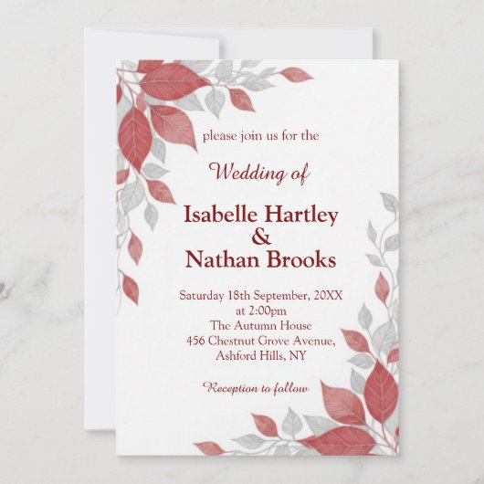 Red and Gray Fall Wedding Invitation Kaart (Voorkant)