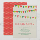 Red and Green Bunting Invitations de fête (Devant / Derrière)