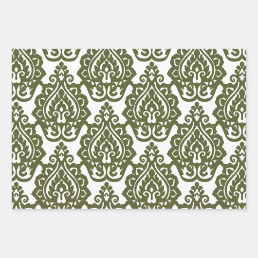 Red and Green Classic Damask Pattern Christmas Inpakpapier Vel (Voorkant 3)