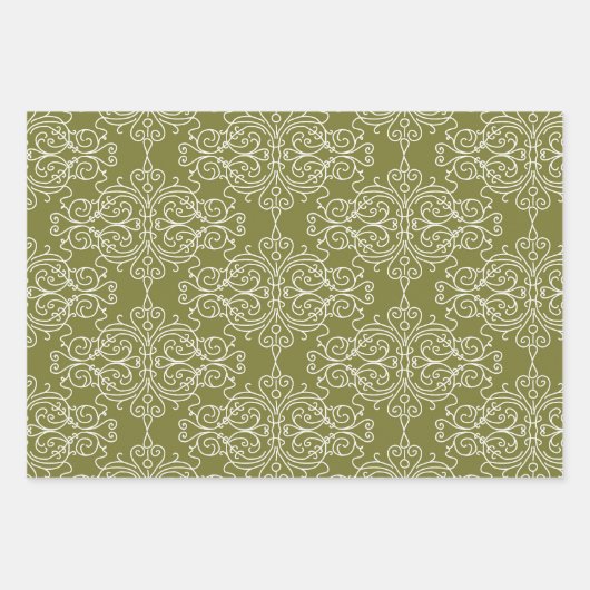 Red and Green Classic Damask Pattern Christmas Inpakpapier Vel (Voorkant)