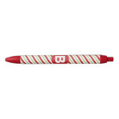 Red and Green Diagonal Pinstripes Monogram Zwarte Inkt Pen (Voorkant)