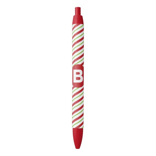 Red and Green Diagonal Pinstripes Monogram Zwarte Inkt Pen (Voorkant Verticaal)