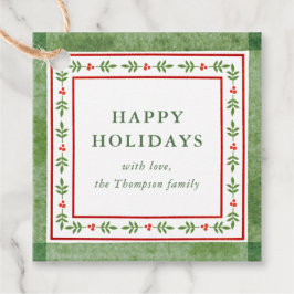 Red and Green Folk Inspired Holiday Gift Bedankjes Labels