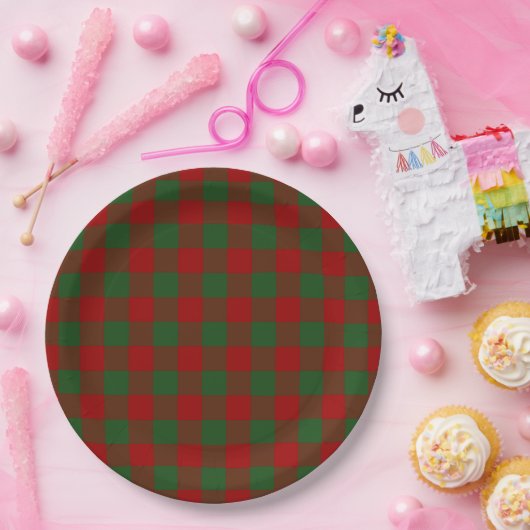 Red and Green Gingham Pattern Papieren Bordje (Feest)