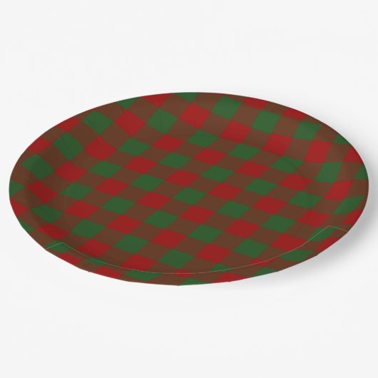Red and Green Gingham Pattern Papieren Bordje (Gekanteld)