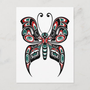 Red and Green Haida Spirit Butterfly on White Briefkaart