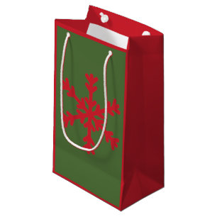 Red and Green Holiday Snowflake Gift Bag Klein Cadeauzakje