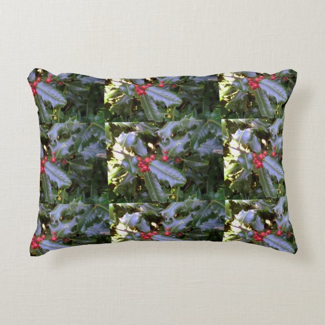 Red and Green Holly Cushion Accent Kussen (Voorkant)