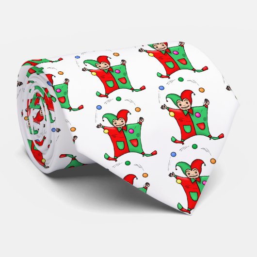 Red and Green Juggling Jester Stropdas (Opgerold)