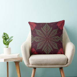 Red and Green Leaf Square Throw Pillow Kussen