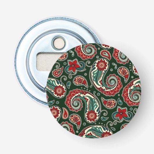Red and Green Paisley Button Bottle Opener (Voorkant)