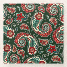 Red and Green Paisley Coaster Glazen Onderzetter