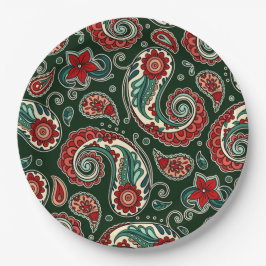 Red and Green Paisley Paper Plates Papieren Bordje