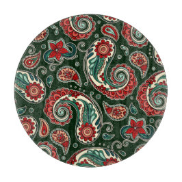 Red and Green Paisley Round Cutting Board Snijplank