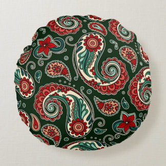 Red and Green Paisley Round Pillow Rond Kussen