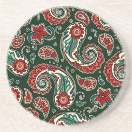 Red and Green Paisley Sandstone Coaster Zandsteen Onderzetter