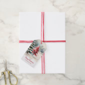 Red and Green Pine Trees Christmas Cadeaulabel (Met Touw)