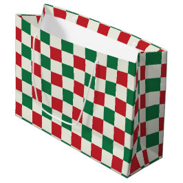 Red and Green Retro Holiday Check Pattern Groot Cadeauzakje