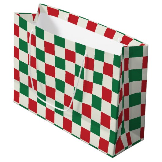 Red and Green Retro Holiday Check Pattern Groot Cadeauzakje (Voorkant Gekanteld)
