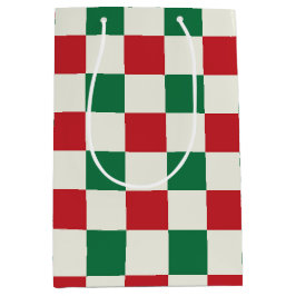 Red and Green Retro Holiday Check Pattern Medium Cadeauzakje