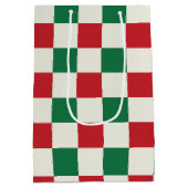 Red and Green Retro Holiday Check Pattern Medium Cadeauzakje (Achterkant)