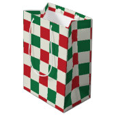 Red and Green Retro Holiday Check Pattern Medium Cadeauzakje (Achterkant Gekanteld)