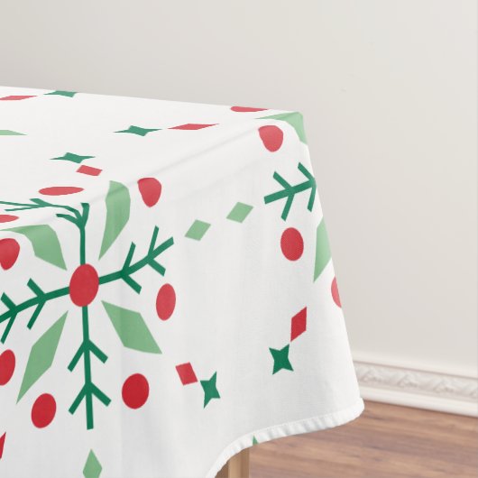 Red and Green Retro Holiday Snowflake Tafelkleed (Voorbeeld)