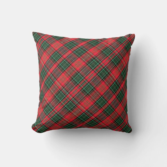 Red and Green Scottish Diagonal Tartan Plaid Kussen (Voorkant)