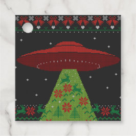 Red and Green UFO Tractor Beam Ugly Kerstmis Bedankjes Labels