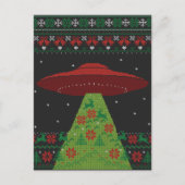 Red and Green UFO Tractor Beam Ugly Kerstmis Briefkaart (Voorkant)