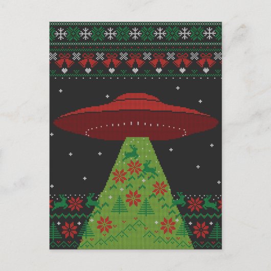Red and Green UFO Tractor Beam Ugly Kerstmis Briefkaart (Voorkant)