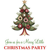 Red and green whimsical Christmas tree invitation