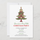 Red and green whimsical Christmas tree invitation (Devant)