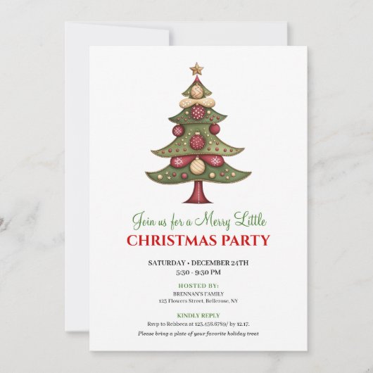 Red and green whimsical Christmas tree invitation Kaart (Voorkant)