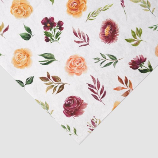 Red and Orange Flowers with Foliage Pattern Tissuepapier (Detail)