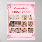 Red and Pink Bow Cake Birthday Photo Milestone Poster (Voorkant)