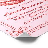 Red and Pink Bow Cake Birthday Time Capsule Sign Poster (Hoek)