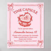 Red and Pink Bow Cake Birthday Time Capsule Sign Poster (Voorkant)