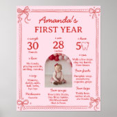 Red and Pink Bow Cake First Year Milestone Photo Poster (Voorkant)