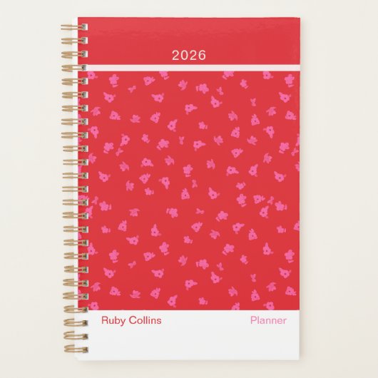 Red and Pink Feminine Minimalist Floral Planner (Devant)