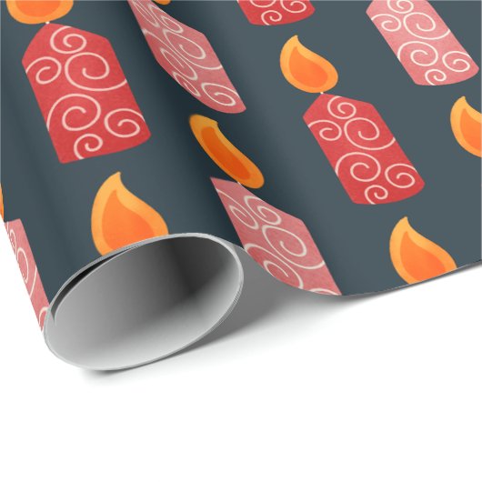 Red and Pink Festive Holiday Candle Wrapping Paper Cadeaupapier (Rol Hoek)
