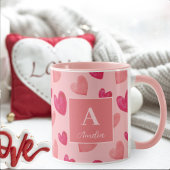 Red and Pink Heart Personalized Monogram Name Mok