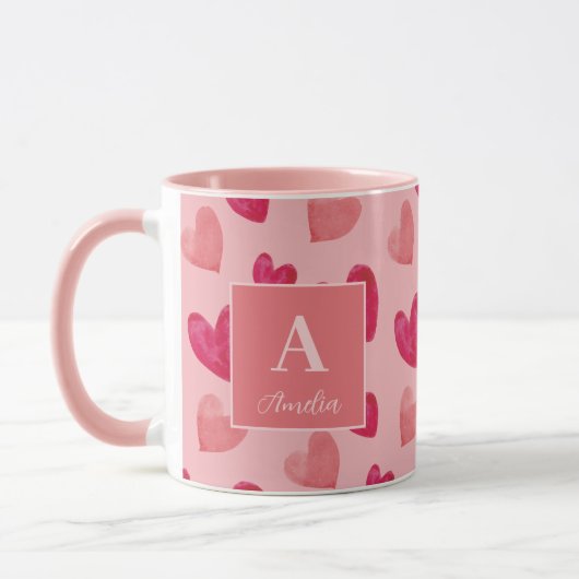 Red and Pink Heart Personalized Monogram Name Mok (Links)