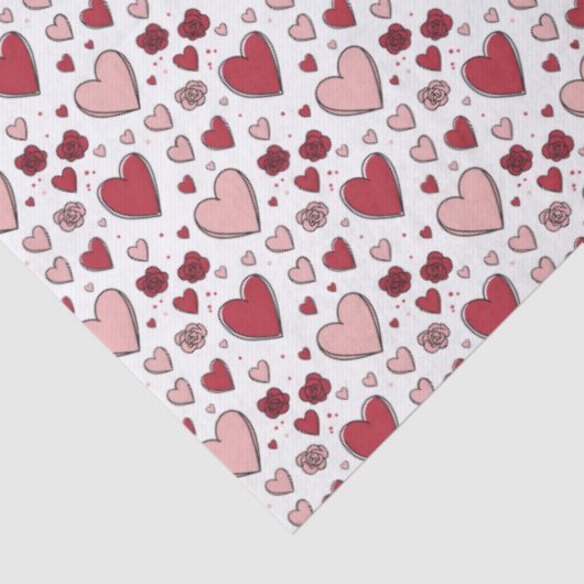 Red and Pink Hearts and Roses Doodle Art Tissuepapier (Detail)